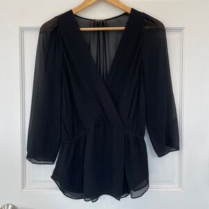 Babaton Alexander Black Silk Faux Wrap Top Size S